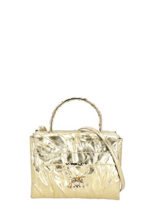 Coccinelle Droplet Bag In Shiny Gold Metallic Leather With Adjustable Strap