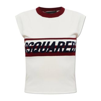 Dsquared2 Round-neck Knitwear, female, Beige, Size: 2XS Logo Top