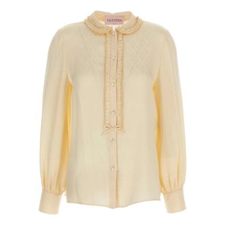 Valentino Garavani Overhemden, Dames, Beige, M, Toute La V Zijden Jacquard Blouse