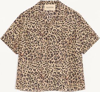 Valentino Valentino habotai silk bowling shirt with Fauve Eclat Animalier print Man ANIMAL PRINT 44