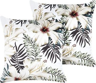 Beliani Conjunto De 2 Cojines De Terciopelo Verde Blanco Crema 45 X 45 Cm Okra