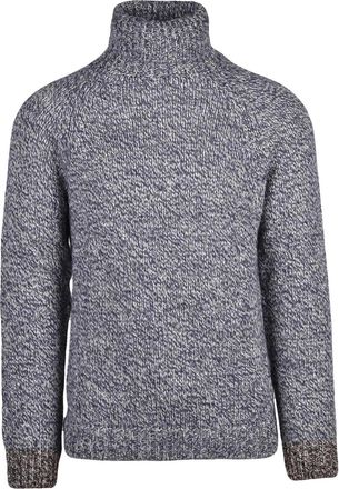 Daniele Alessandrini Textured Knit Turtleneck Sweater with Marled Blue Effect
