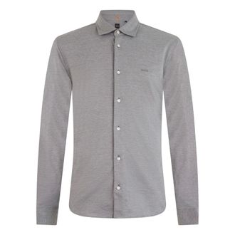 HUGO BOSS Overhemden, Heren, Grijs, XS, Katoen, Slim-fit overhemd in gem&ecirc;leerd katoenen jersey