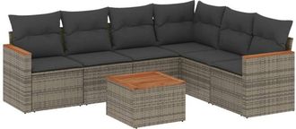 vidaXL Vidaxl - Set De Sof&aacute;s De Jard&iacute;n 7 Piezas Con Cojines Rat&aacute;n Pe Gris