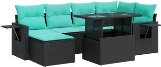 vidaXL Set Sof&aacute;s Jard&iacute;n Y Cojines 7 Pzas Rat&aacute;n Sint&eacute;tico Acacia Negro Vidaxl