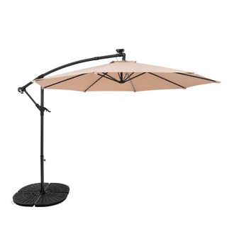 MonsterShop LED Cantilever Parasol 3m With Full Fan Base - Beige