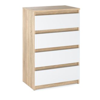 OEM C&oacute;moda De 60 Cm, 4 Cajones, Roble Sonoma, Color Blanco. Mueble Para Tv De Sal&oacute;n