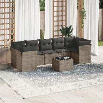 vidaXL Vidaxl - Set De Sof&aacute;s De Jard&iacute;n 8 Pzas Y Cojines Rat&aacute;n Sint&eacute;tico Gris