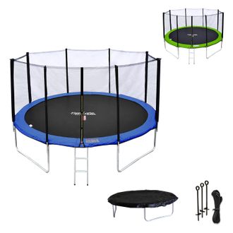 Happy Garden Cama El&aacute;stica De 430cm Reversible Azul/verde, Pack Trampol&iacute;n Melbourne + Red De Seguridad + Escalera + Lona + Kit De Anclaje