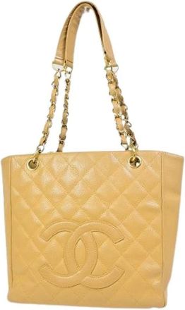 Chanel Pre-owned Petite Shopping Tote - Dames - Vintage Shopper - Beige - ONE Size - Leer - Vintage