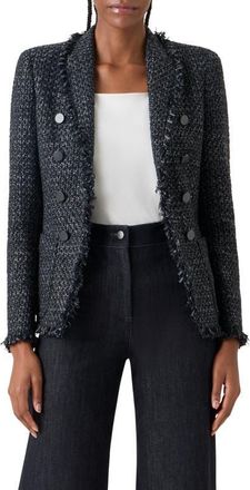 Akris Fringe Cotton Blend Tweed Cutaway Jacket in Black-Stone at Nordstrom, Size 10
