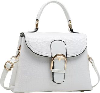 Generic Crocodile Pattern Handbag with Gold Hardware, Top Handle Satchel Bag with Crossbody Strap (white)