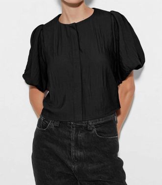 Naked Zebra Puff Sleeve Button Blouse In Slate