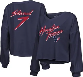 Majestic Threads Womens Majestic Threads C.J. Stroud Navy Houston Texans Name & Number Script Off-Shoulder Cropped Long Sleeve T-Shirt at Nordstrom, Size Xx-Large