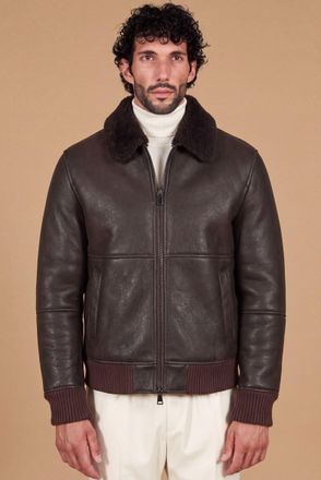 D'Arienzo Montone shearling color testa di moro modello bomber collo camicia DArienzo, Seleziona Taglia 48, Colore Testa di moro