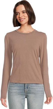 Michael Stars Clarissa Long Sleeve T-Shirts Womens Clothing Cobblestone : LG (US 8-10), Cotton