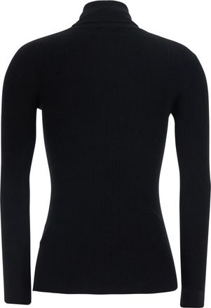 Elisabetta Franchi Womens Ribbed Turtleneck Sweater With Ajour Detail Black Tech Fabric Tops Top