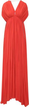 Lanvin Red Pleated V Neck Maxi Dress