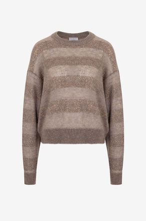 Brunello Cucinelli Leichter Boxy-Pullover aus Mohair Dazzling Stripes