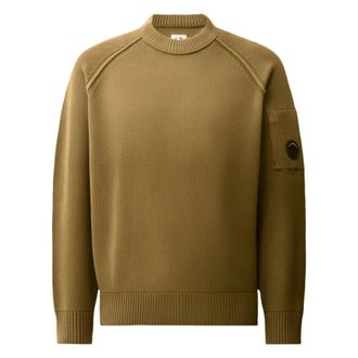C.P. Company Chenille Cotton Crewneck Lens Jumper - male - C.P. Company - Round-neck Knitwear - Green - XL - Knitwear