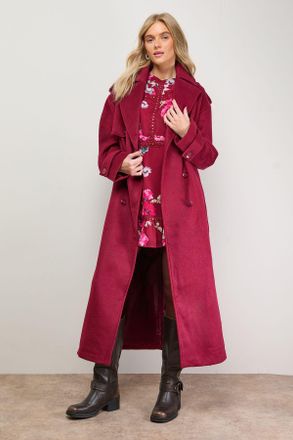 Oasis Womens Relaxed Wool Trench - Berry - Size 10 UK