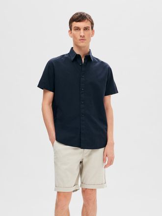 Selected Kurzarmhemd SELECTED SLHREG-SUN SHIRT SS NOOS, Herren, Gr. M, N-Gr, blau (sky captain), Web, Obermaterial: 71% Baumwolle, 29% Leinen, unifarben, regul