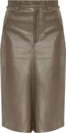 Victoria Beckham Falda Midi de Cuero con Detalle de Abertura - Skirts - Mujer - Marr&oacute;n - S