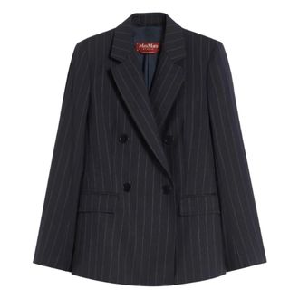 Max Mara Double-breasted Pinstripe Wool Blazer - female - Max Mara - Blazers - Blue - M - Jackets