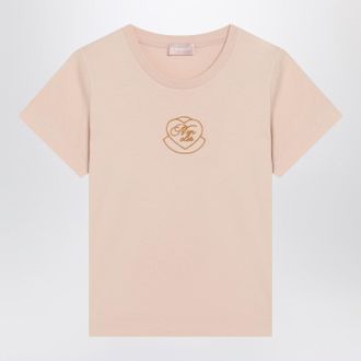 Moncler Pink Cotton T Shirt With Embroidered Heart