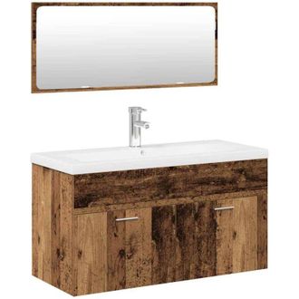 vidaXL Juego De Muebles De Ba&ntilde;o 3 Piezas Madera Ingenier&iacute;a Envejecida