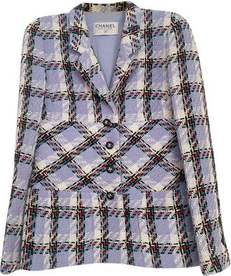 Chanel Lilac Checked Tweed Single Breasted Blazer Size 42