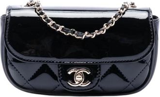 Chanel Pre-owned Patent Leather Mini Crossbody Tas - Dames - Vintage Mini Tas - Zwart - ONE Size - Leer - Vintage