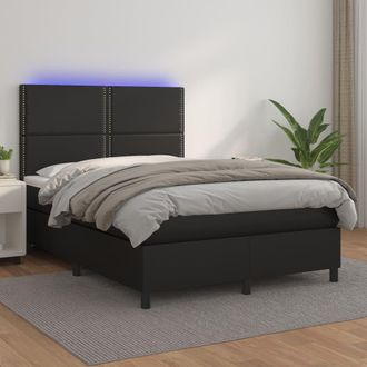 vidaXL Cama Box Spring Colch&oacute;n Y Led Cuero Sint&eacute;tico Negro 140x190 Cm Vidaxl