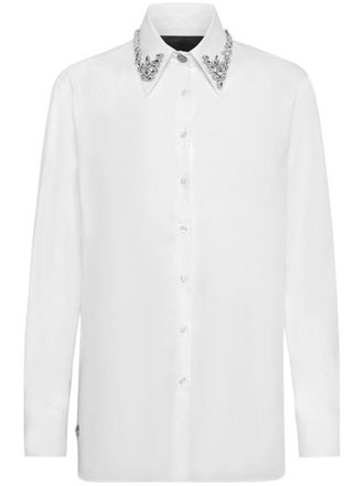 Philipp Plein crystal-embellished cotton shirt - White