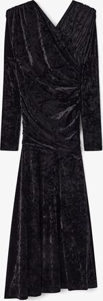 Ganni Dress in Black Velour Ruched - Size 34