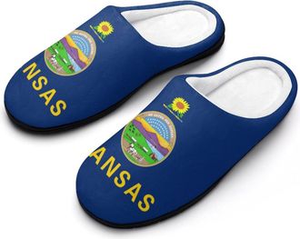 Generic Kansas Flag Funny Mens Cotton Slippers Soft Non-Slip Rubber Sole House Slipper Indoor Outdoor