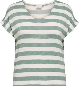 Only Carmakoma V-Shirt ONLY CARMAKOMA CARLIRA LIFE S/S V-NECK TOP JRS NOOS, Damen, Gr. XL, chinois gr&uuml;n stripes:cloud dancer, Jersey, Obermaterial: 95% Viskose, 5% E