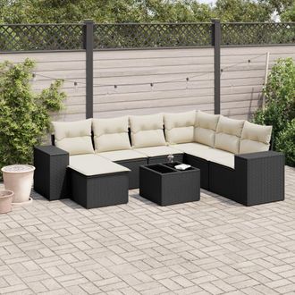 vidaXL Set De Sof&aacute;s De Jard&iacute;n 8 Piezas Y Cojines Rat&aacute;n Sint&eacute;tico Negro Vidaxl