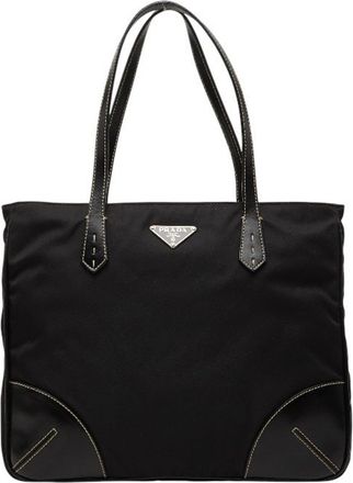 Prada Black Nylon Leather Tote Bag (Pre-Owned)