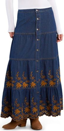 Wash Lab Denim Tiered Eyelet Denim Midi Skirt in Boho Denim at Nordstrom, Size 25