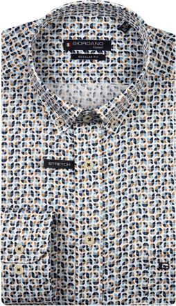 Giordano overhemd blauw geprint katoen