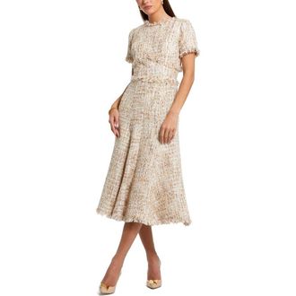 Mac Duggal Boucle Short Sleeve A Line Midi Dress in Blush at Nordstrom, Size 14