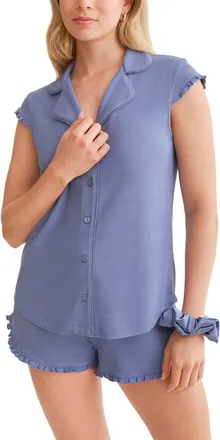 Fleur't Short Pajamas & Scrunchie Set in Denim Waffle at Nordstrom, Size Xx-Large