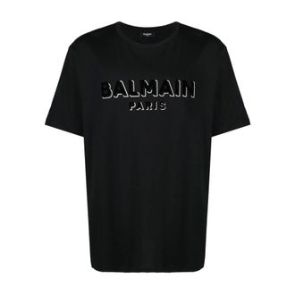 Balmain Flock Foil T-Shirt Black Cotton - male - Balmain - T-Shirts - Black - XS - Tops