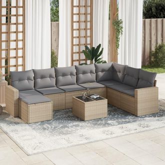 vidaXL Set De Sof&aacute;s De Jard&iacute;n 9 Pzas Con Cojines Rat&aacute;n Sint&eacute;tico Beige Vidaxl