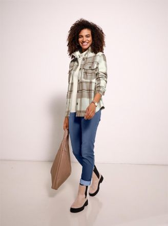 Casual Looks Fleeceshirt CASUAL LOOKS Fleece-Bluse, Damen, Gr. 40, blau (champagner, taubenblau, kariert), 100% Polyester, gemustert, kariert, mehrfarbig, Shirts F