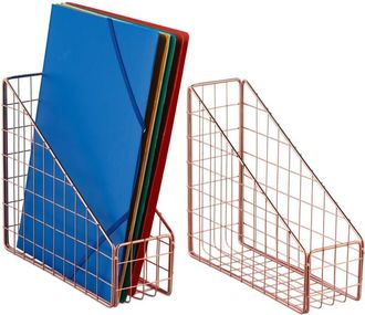 Relaxdays 4x upright document organiser, A4, grid design, HWD: 23 x 9 x 25 cm, office & home file holder, metal, rose gold