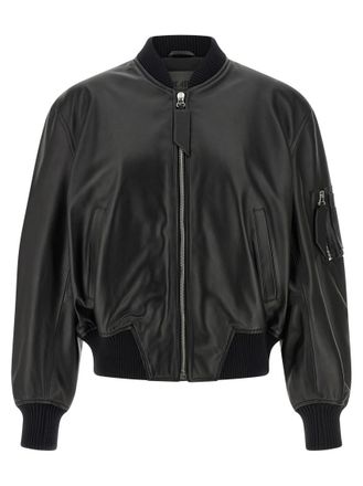 The Attico Black Leather Bomber Jacket