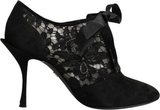 Dolce & Gabbana Black Floral High Heels LACE-UPS Pumps Womens Shoes