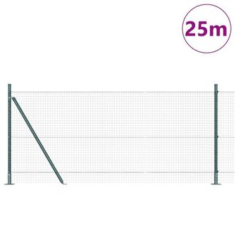 Berkfield Home Full Welded Wire Fence with 13 Flanged Posts Green 0.8x25 m Steel